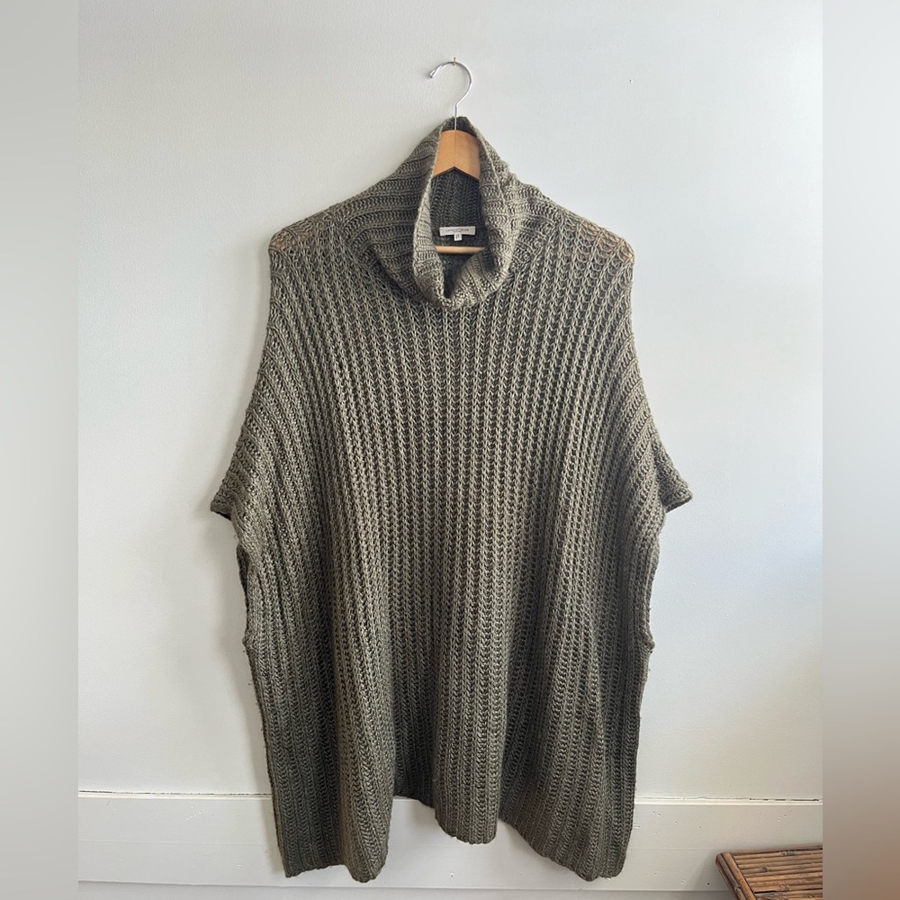 Lafayette 148 Olive Alpaca/Silk Oversized Poncho Sweater